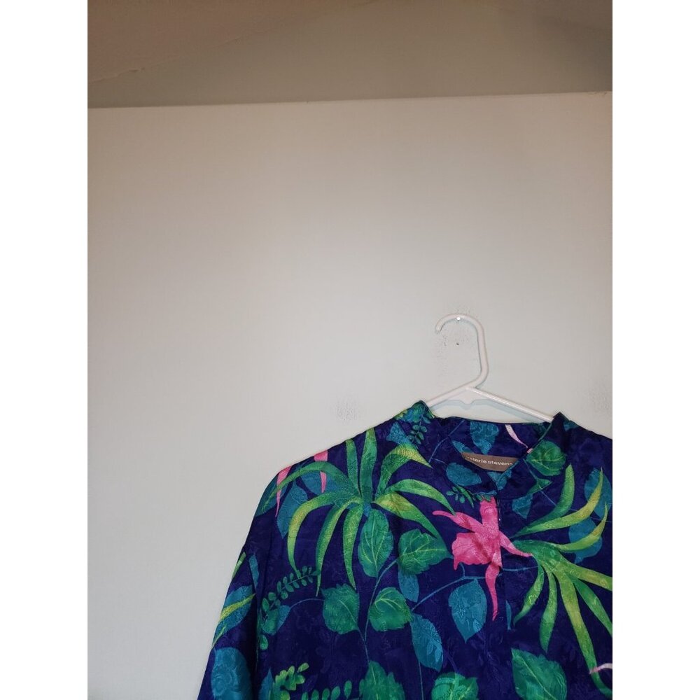 Valerie Stevens Womens L House Dress Full Zip Tropical Floral Satin Midi Asian - Picture 4 of 6